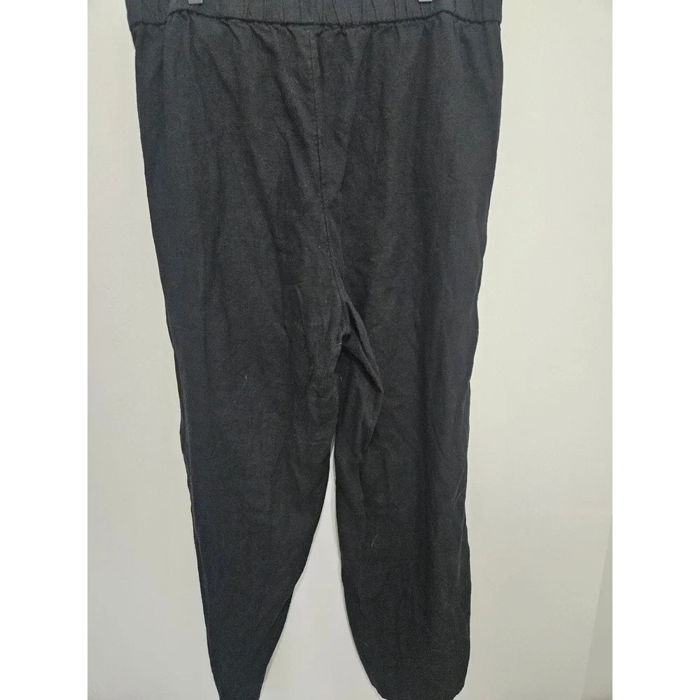 Banana Republic Womens XL Black Linen Rayon Blend Elastic Waist Straight Leg Pan